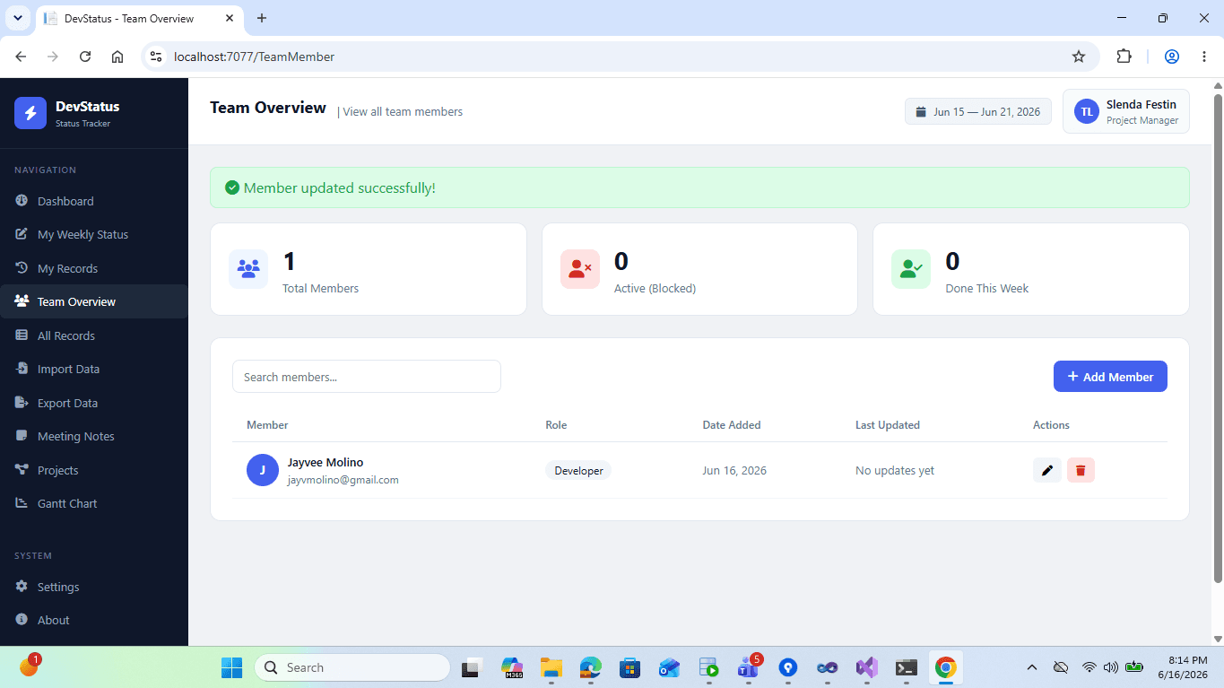 Dev Team Status Tracker screenshot 3