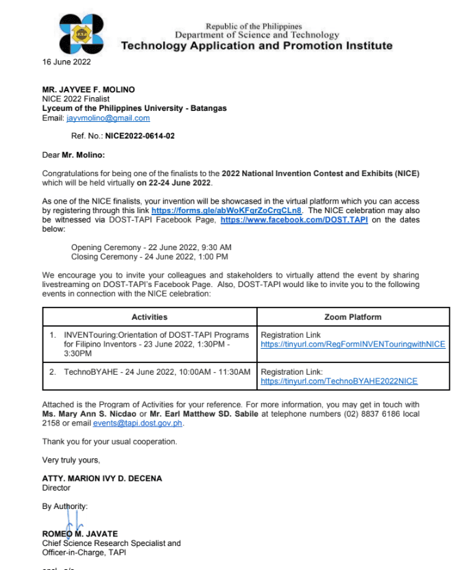 DOST — Official Invitation