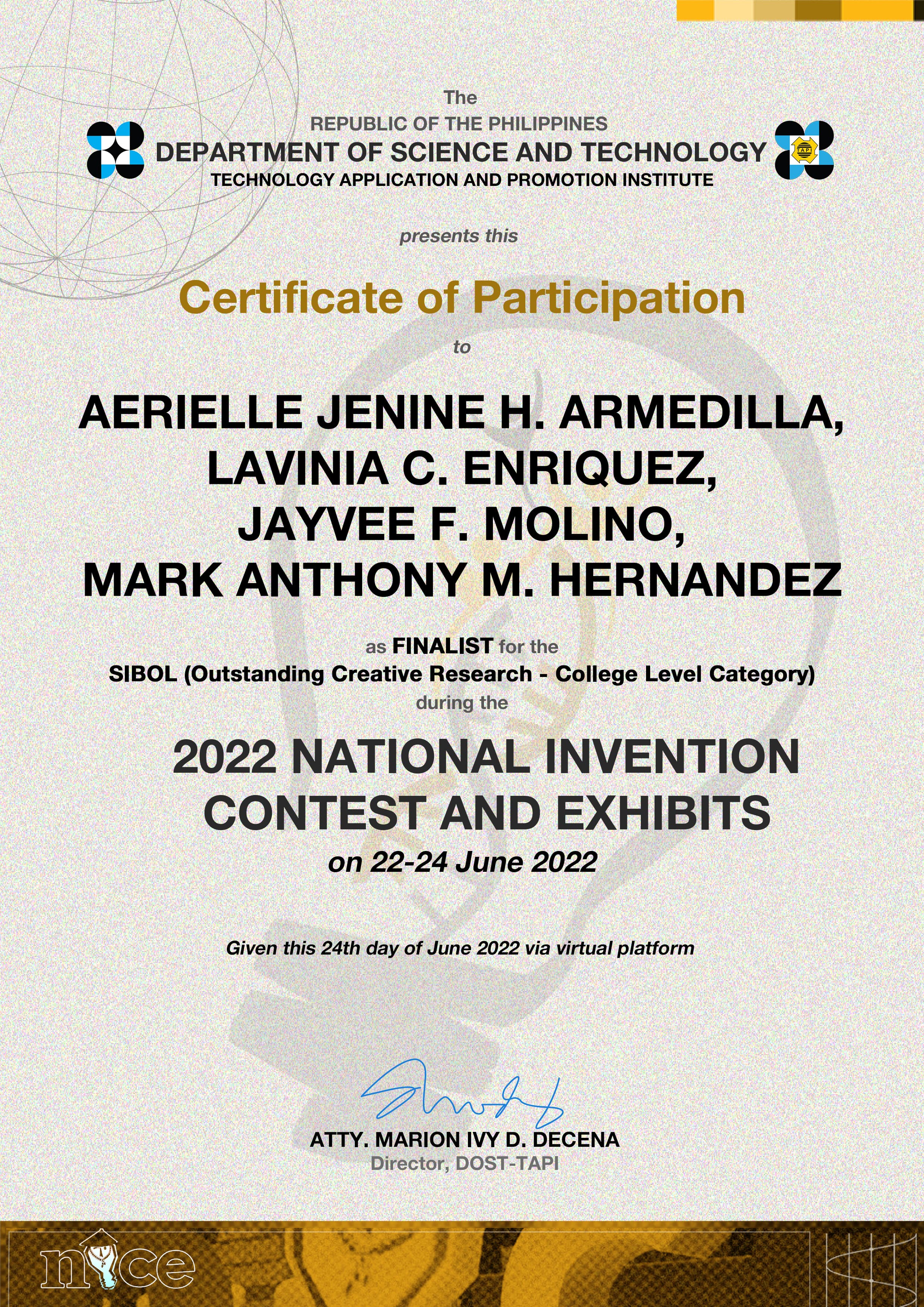 SIBOL Competition — College Finalist
