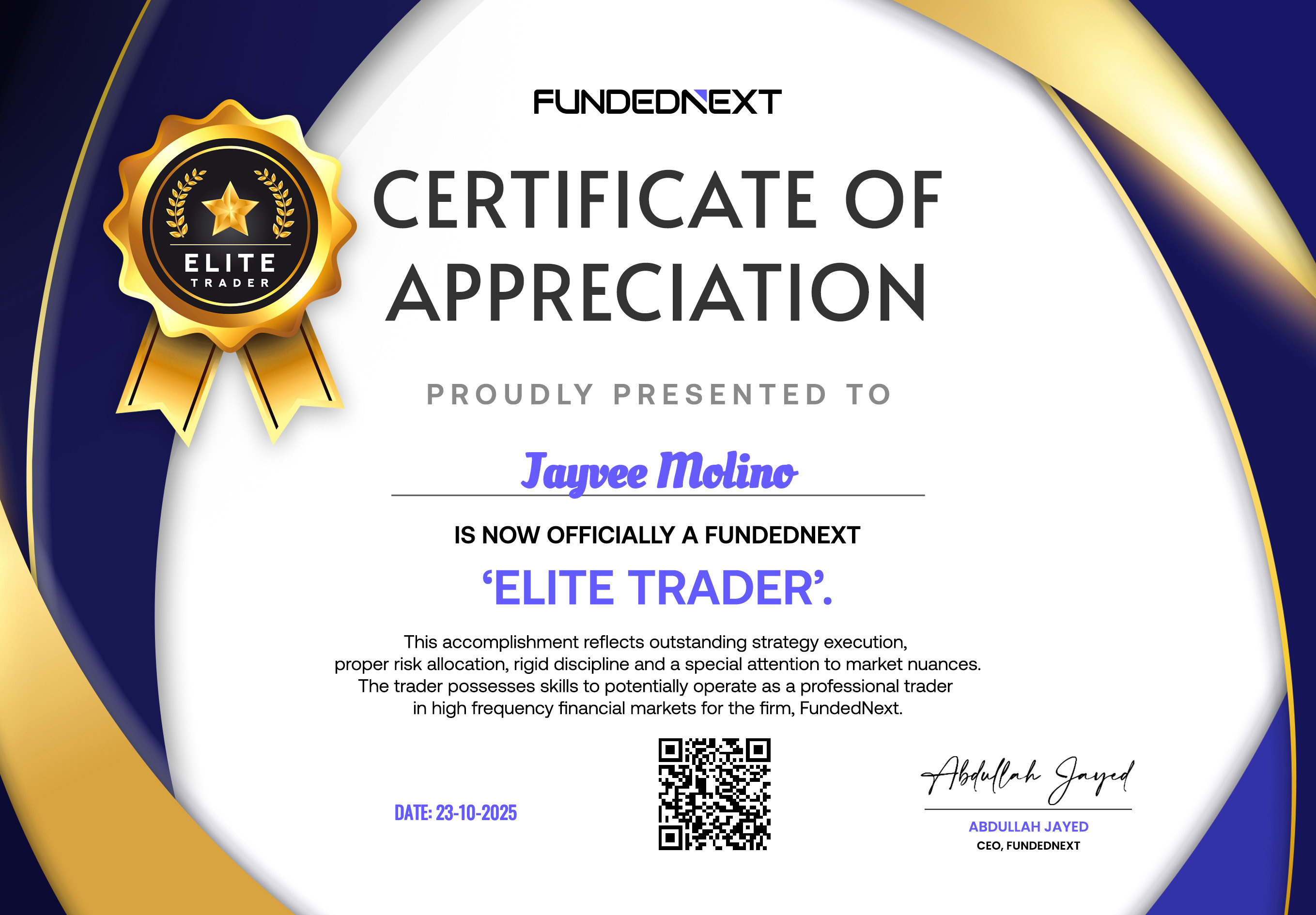 Trading certificate 3
